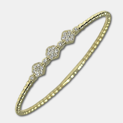 0.55 Ct. Handmade Flexible Diamond Bangle Bracelet, 14k Yellow Gold. Made in Italy