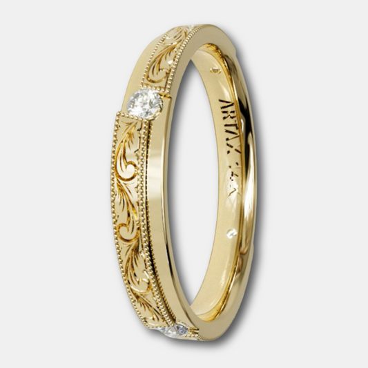 AMALFI | 14K Double-Level Scroll Carved Wedding Ring