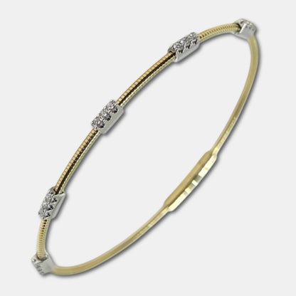 Two-Tone 14K Yellow & White Gold 0.23 Ct Diamond Flexible Dangle Bracelet, Handmade in Italy