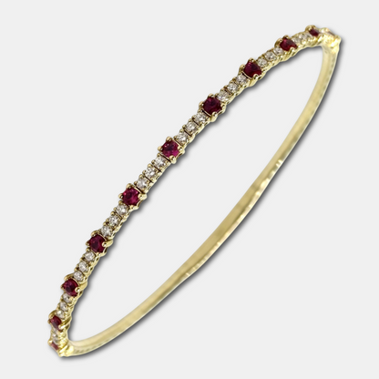 14K Yellow Gold 0.52 Ct Diamond and 0.63 Ct Ruby Flexible Dangle Bracelet, Handmade in Italy