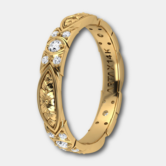 VENEZIA | 14K Hand-Carved Diamond Wedding Ring
