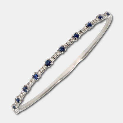 14K White Gold 0.45 Ct Diamond and 0.65 Ct Sapphire Flexible Dangle Bracelet, Handmade in Italy
