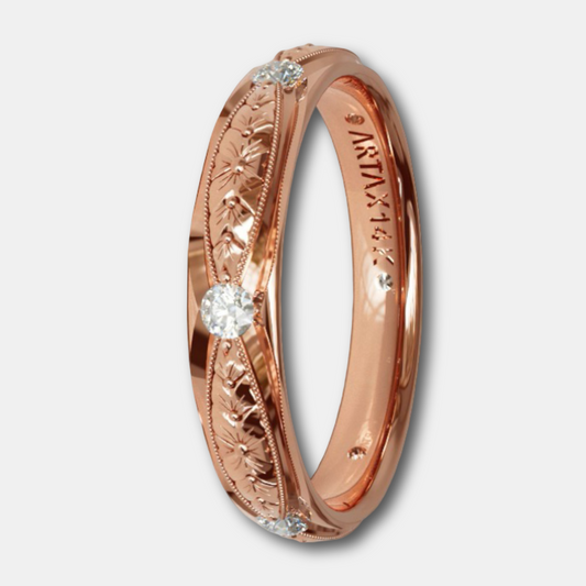 ARMENIA | 14K Hand-Engraved Double-Level Diamond Wedding Band