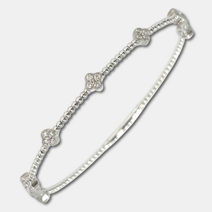 0.45 CT Diamond Clover 14K White Gold Flexible Dangle Bracelet, Handmade in Italy