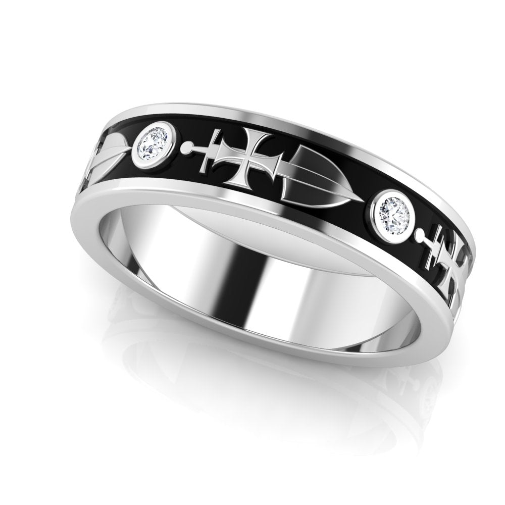 RECONQUISTA| Cross Sword Shield Symbolic Diamond Wedding Band, Index Ring