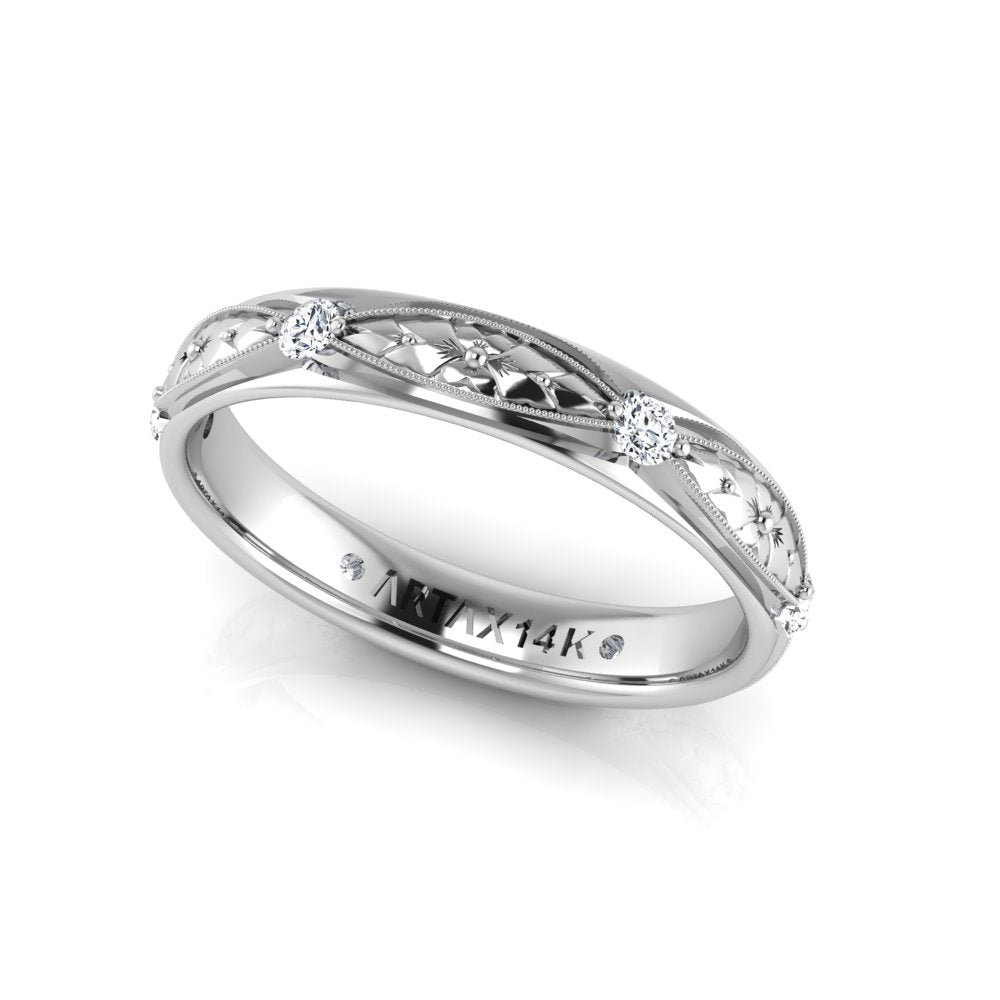 ARMENIA | 14K Hand-Engraved Double-Level Diamond Wedding Band