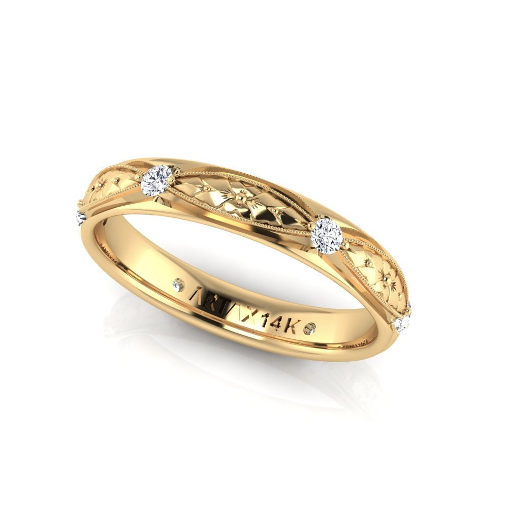 ARMENIA | 14K Hand-Engraved Double-Level Diamond Wedding Band