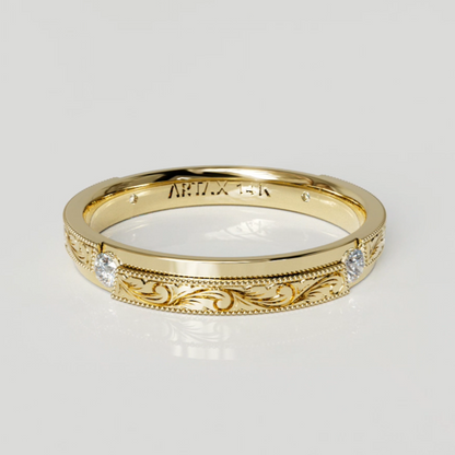 AMALFI | 14K Double-Level Scroll Carved Wedding Ring