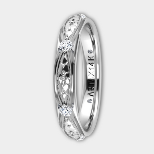 ARMENIA | Authentically Hand-Engraved Multi-Level Eternity Diamond Wedding Band