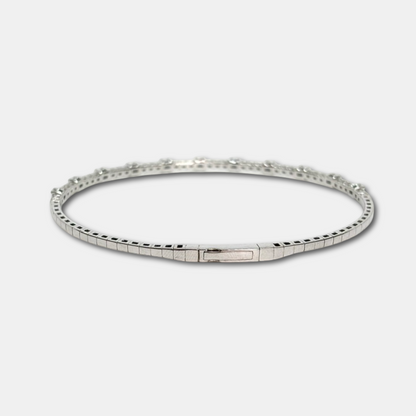 14K White Gold 0.45 Ct Diamond and 0.65 Ct Sapphire Flexible Dangle Bracelet, Handmade in Italy