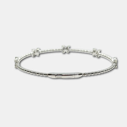 14K White Gold 0.60 Ct Diamond Flexible Dangle Bracelet, Handmade in Italy