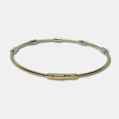 Two-Tone 14K Yellow & White Gold 0.23 Ct Diamond Flexible Dangle Bracelet, Handmade in Italy