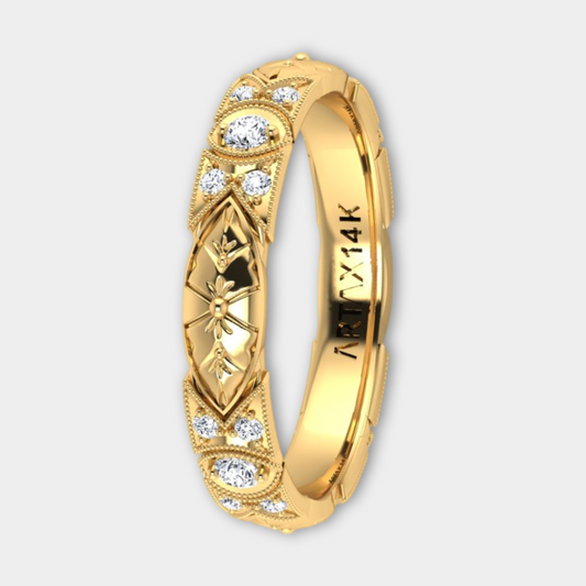 VENEZIA | Hand-Carved Marquee Accented Pave Diamond Wedding Ring