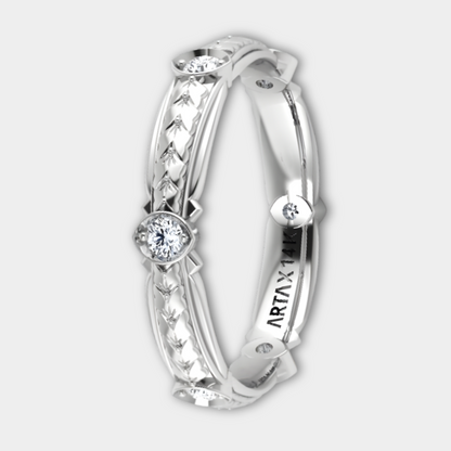 PARIS | 14K Hand-Engraved Pave Diamond Wedding Ring