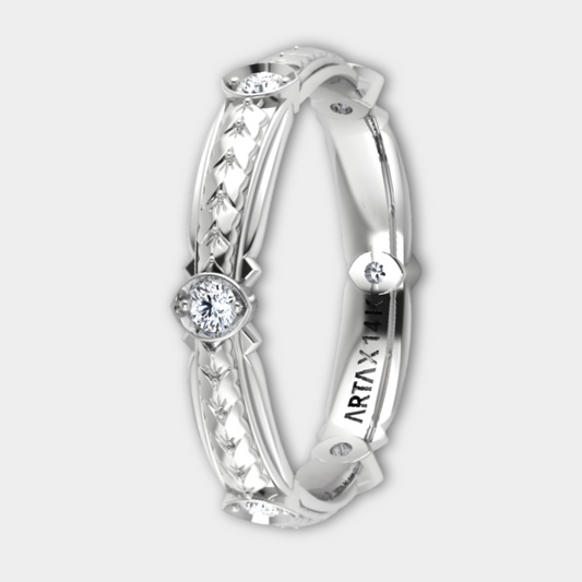 PARIS | Hand-engraved Wheat Pattern Pave Set Diamond Eternity Ring, Stackable Band