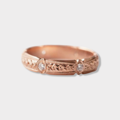PARIS | 14K Hand-Engraved Pave Diamond Wedding Ring