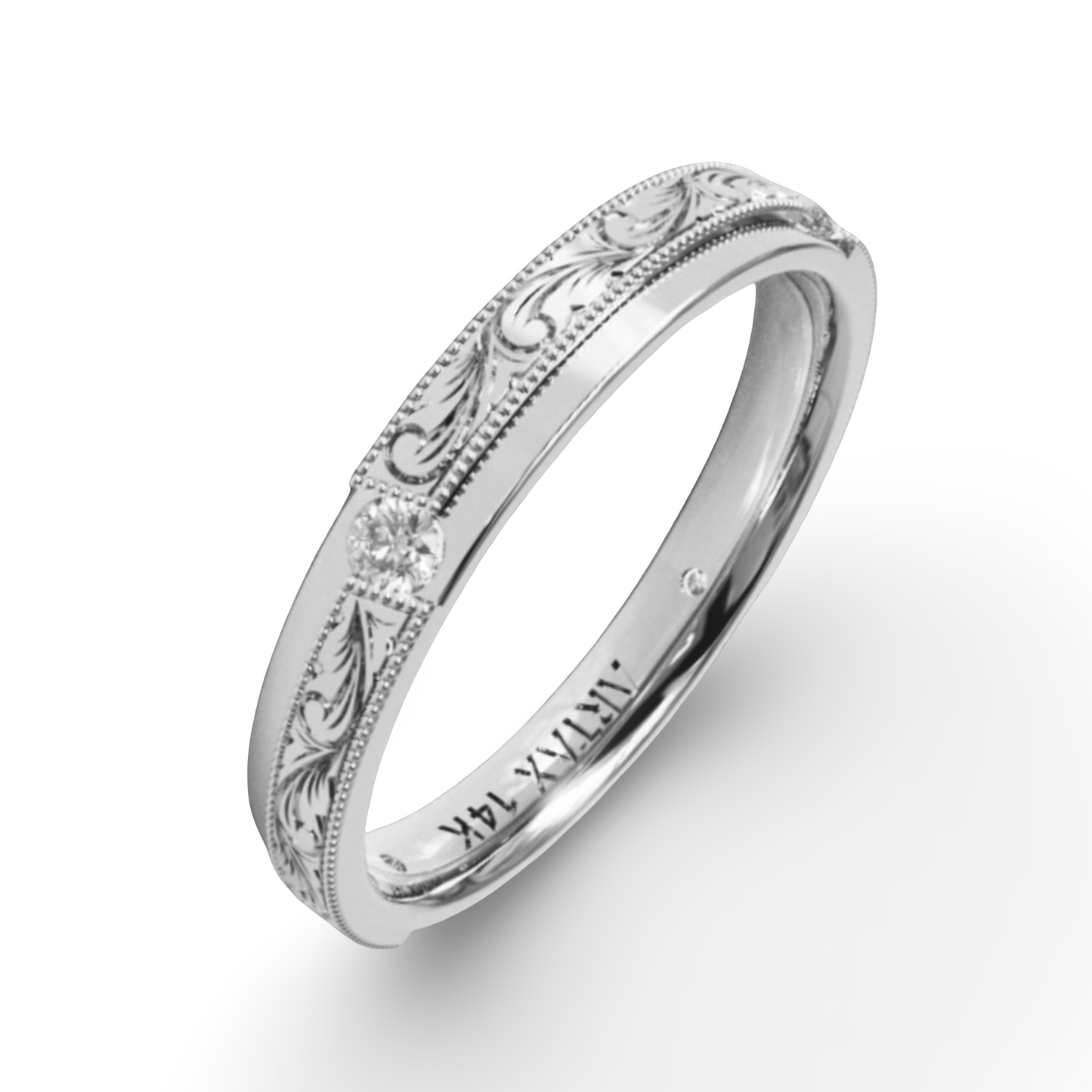AMALFI | 14K Double-Level Scroll Carved Wedding Ring