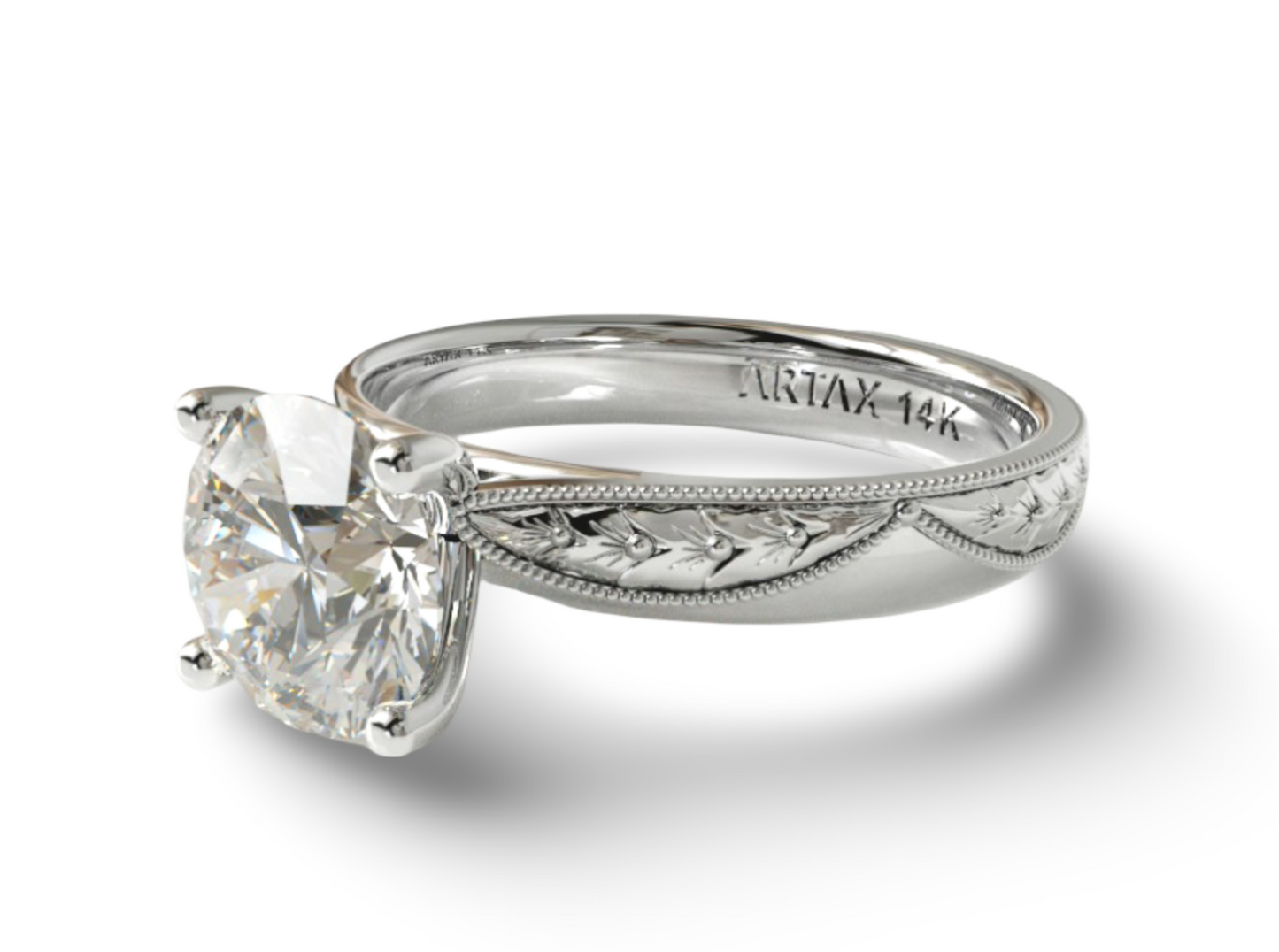 VERONA-E. 14k Double-Level Hand-Engraved Engagement Ring