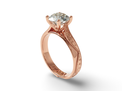 VERONA-E. 14k Double-Level Hand-Engraved Engagement Ring