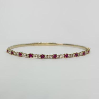 14K Yellow Gold 0.52 Ct Diamond and 0.63 Ct Ruby Flexible Dangle Bracelet, Handmade in Italy