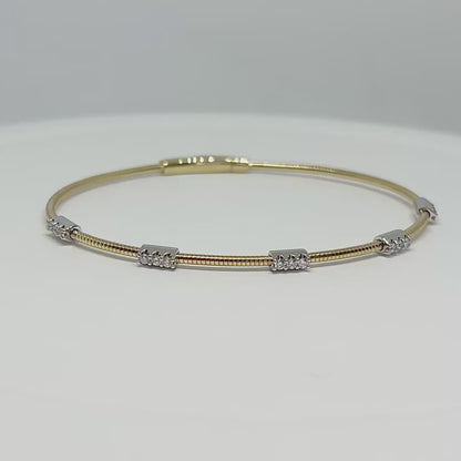 Two-Tone 14K Yellow & White Gold 0.23 Ct Diamond Flexible Dangle Bracelet, Handmade in Italy