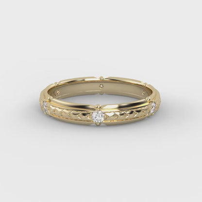 ROME. 14K Hand-Engraved Double-Level Diamond Wedding Band