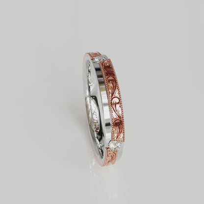 AMALFI | 14K Double-Level Scroll Carved Wedding Ring