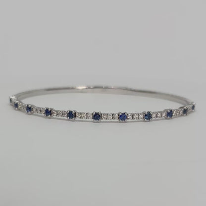 14K White Gold 0.45 Ct Diamond and 0.65 Ct Sapphire Flexible Dangle Bracelet, Handmade in Italy