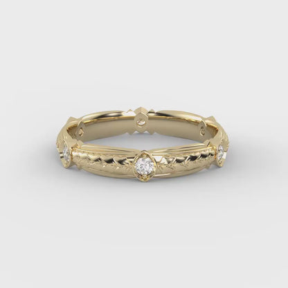 PARIS | 14K Hand-Engraved Pave Diamond Wedding Ring