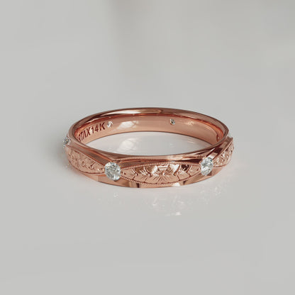 ARMENIA | 14K Hand-Engraved Double-Level Diamond Wedding Band