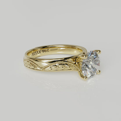VERONA-E. 14k Double-Level Hand-Engraved Engagement Ring