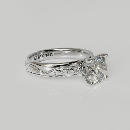 VERONA-E. 14k Double-Level Hand-Engraved Engagement Ring