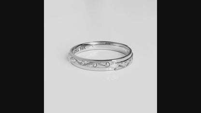 AMALFI | 14K Double-Level Scroll Carved Wedding Ring