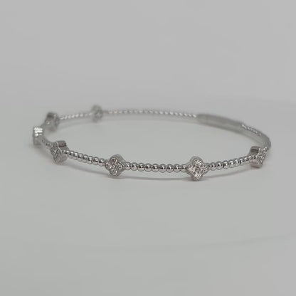 0.45 CT Diamond Clover 14K White Gold Flexible Dangle Bracelet, Handmade in Italy