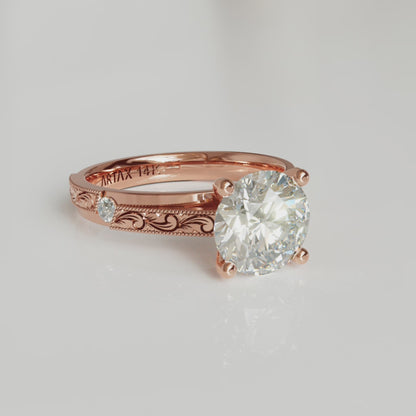 AMALFI-E. 14K Scrolls Hand-Engraved Diamond Engagement Ring