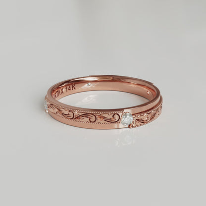 AMALFI | 14K Double-Level Scroll Carved Wedding Ring