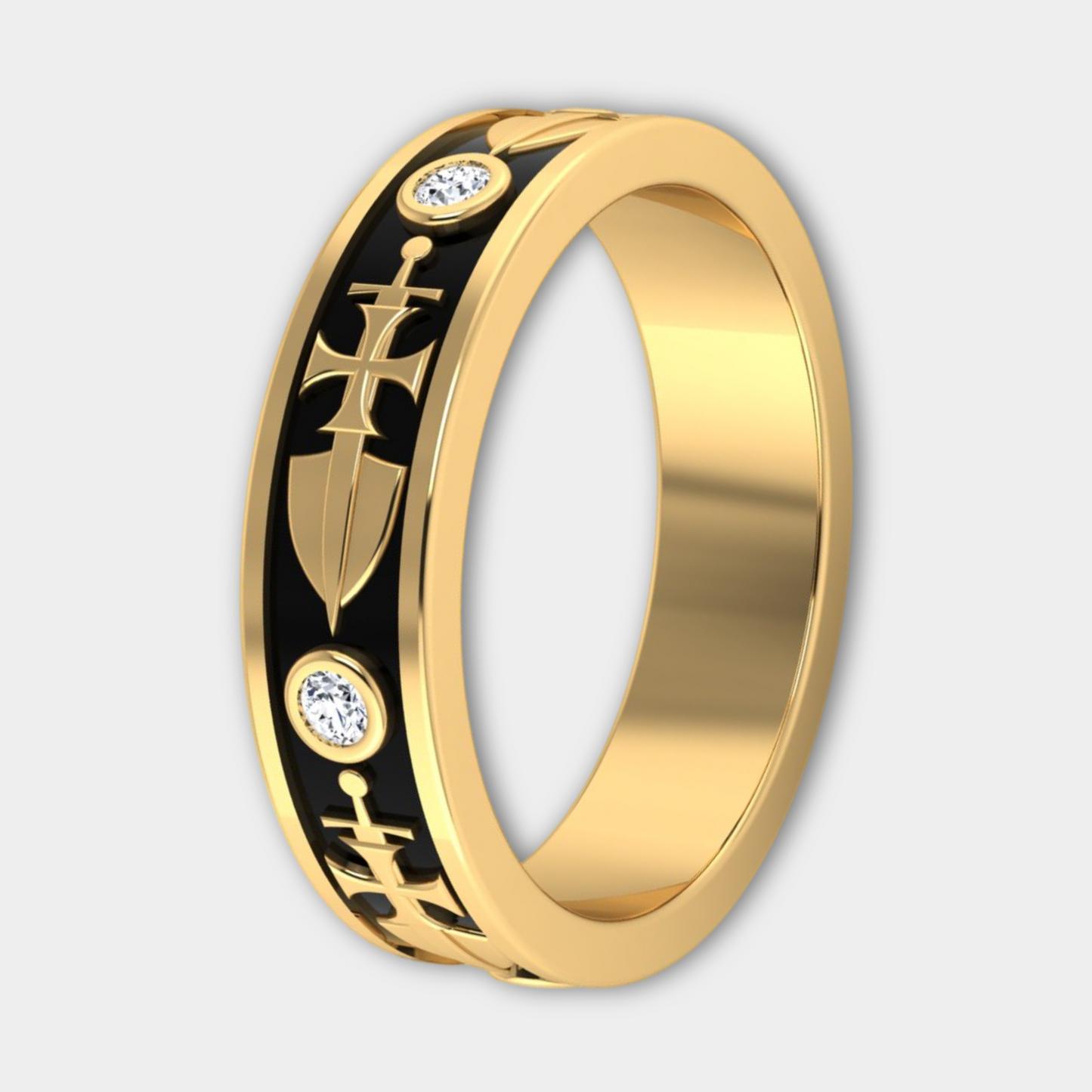 RECONQUISTA| Cross Sword Shield Symbolic Diamond Wedding Band, Index Ring