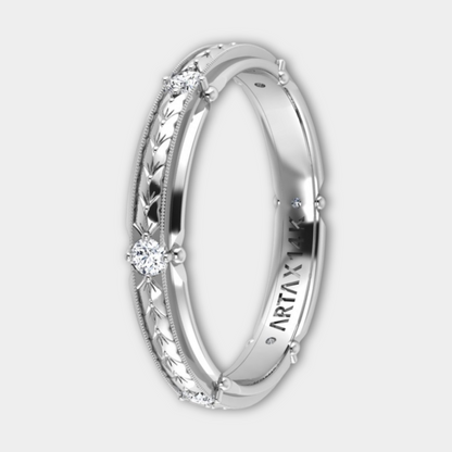 ROME. 14K Hand-Engraved Double-Level Diamond Wedding Band
