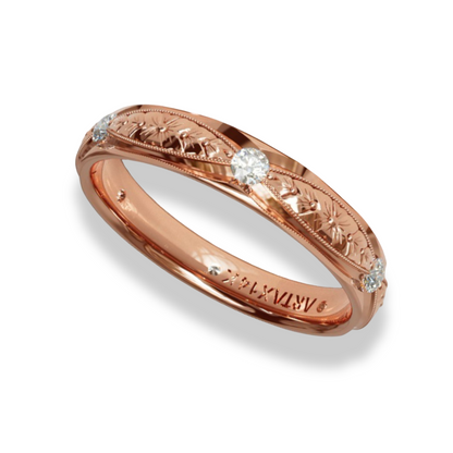 ARMENIA | 14K Hand-Engraved Double-Level Diamond Wedding Band