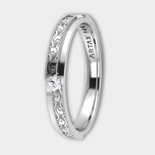 AMALFI | Two Level Hand-Engraved Channel Set Diamond Wedding Band, Stacking Ring