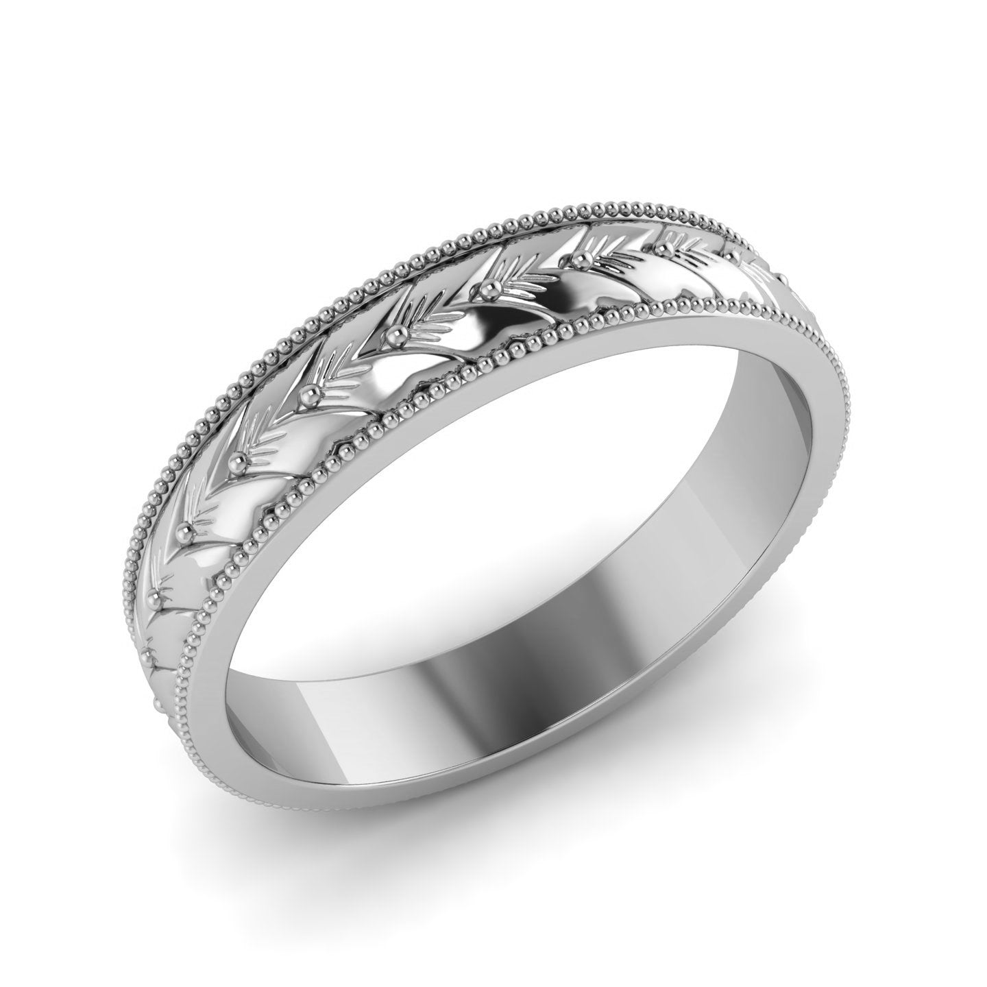 VINTAGE | Antique Style Wheat Pattern Hand-Carved Eternity Wedding Band, Stackable Ring